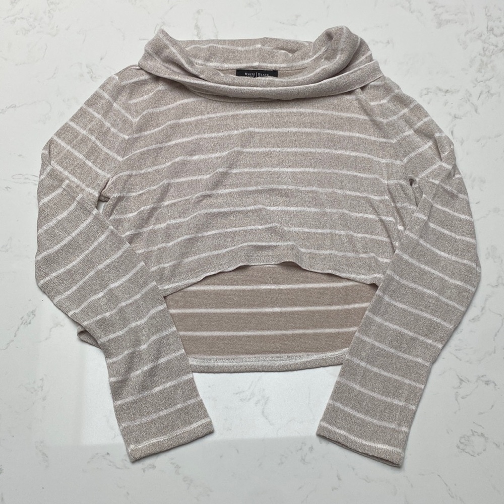 WHBM Tan and White Striped Sweater Set